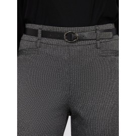 Straight Leg Bootcut Pants With Faux Leather Belt