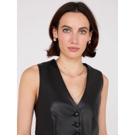 Faux Leather Button-Front Vest