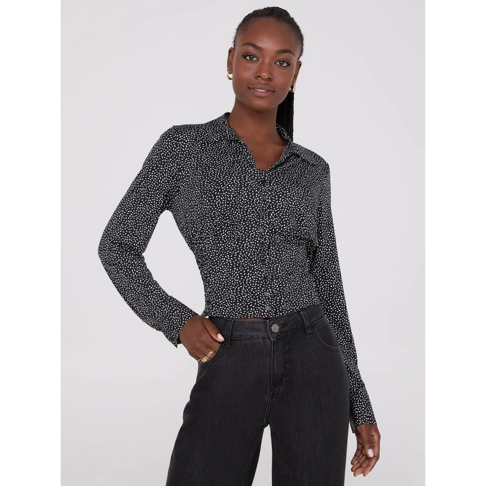 Printed Empire Waist Button-Front Blouse