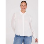 Chiffon Button-Front Volume Sleeve Blouse