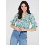 Floral Print 3/4 Ruffle Sleeve Tunic Blouse