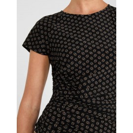 Print Short Raglan Sleeve Top With Side Pleats