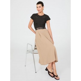 Print Short Raglan Sleeve Top With Side Pleats