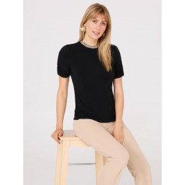 Short Puff Sleeve Boucle Neck Top