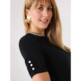 Short Puff Sleeve Boucle Neck Top