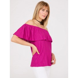 Eyelet Textured Off-The-Shoulder Top