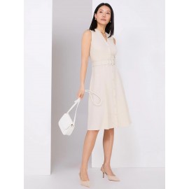 Linen Split Neck Belted Fit & Flare Dress