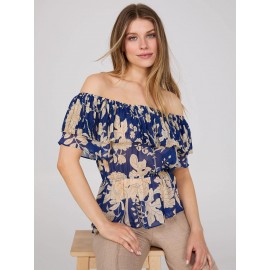 Floral Print Off-The-Shoulder Peplum Top