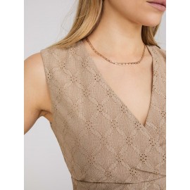 Sleeveless Crossover Front Eyelet Top