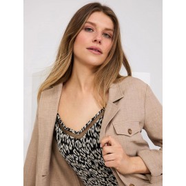 Animal Print Mesh V-Neck Tank Top