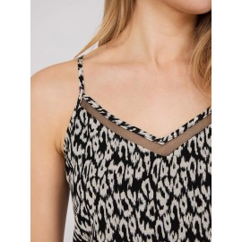 Animal Print Mesh V-Neck Tank Top