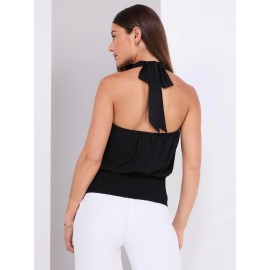 V-Neck Halter Neck Top With Hem Design