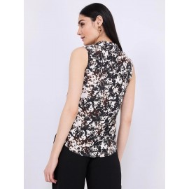 Sleeveless Animal Print Button-Front Blouse