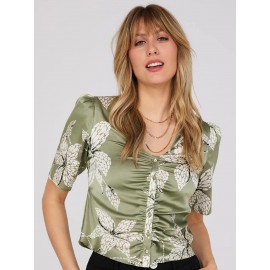 Floral Print Ruched Blouse