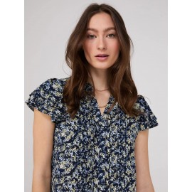 Floral Print Flutter Sleeve Button-Front Blouse