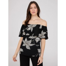 Floral Print Off-The-Shoulder Textured Top