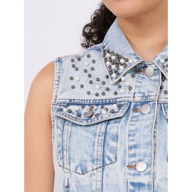 Denim Vest With Pearl Details