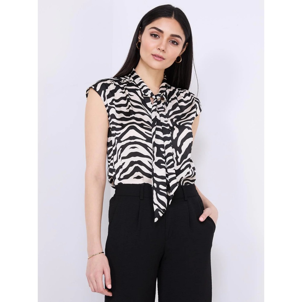 Animal Print Satin Bow Blouse