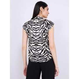Animal Print Satin Bow Blouse