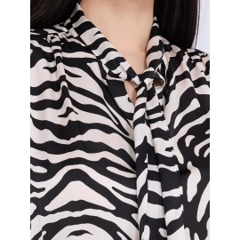 Animal Print Satin Bow Blouse