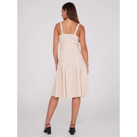 Striped Linen Knee Length Dress With Pockets