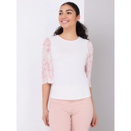 Chiffon Flutter Sleeve Top With Button Details