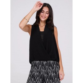 Sleeveless Chiffon Blouse with Blouson Wrap