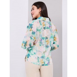 Floral Print Button-Front Chiffon Blouse