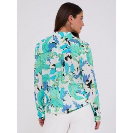Printed Button-Front Blouse With Tie Front