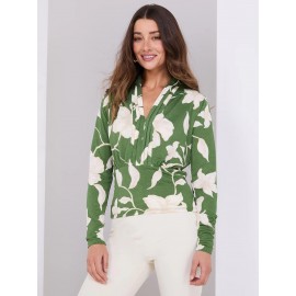 Textured Floral Print Pleated V-Neck Top