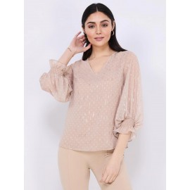 Dot Print Chiffon Popover Blouse