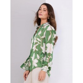 Printed Shadow Stripe Button-Front Blouse