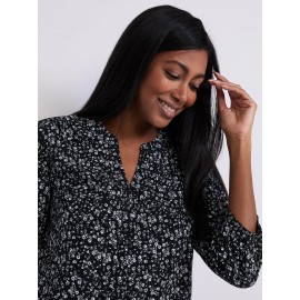 Floral Print Chiffon Split Neck Blouse
