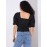 Dot Print Puff Sleeve Square Neck Top