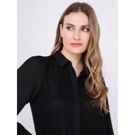 Chiffon Lace Button-Front Blouse