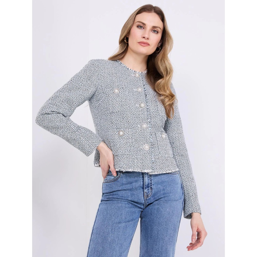 4-Pocket Button-Front Boucle Blazer