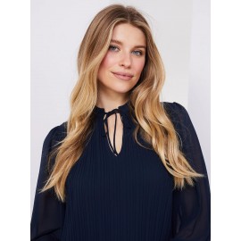 Pleated Chiffon Split Neck Popover Blouse