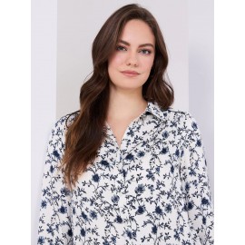 Textured Floral Print Button-Front Blouse