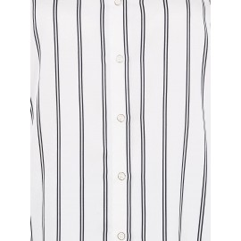 Double Pinstripe Satin Button-Front Blouse