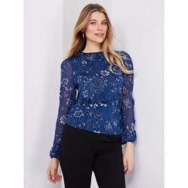 Floral Print Metallic Chiffon Top