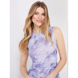 Abstract Print Sleeveless Mesh Top