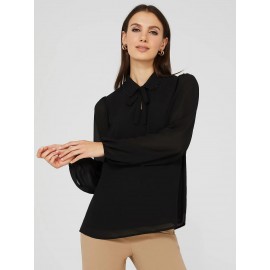 Chiffon Popover Blouse With Pearl Trim Collar