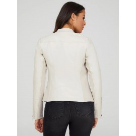 Collarless Faux Leather Jacket