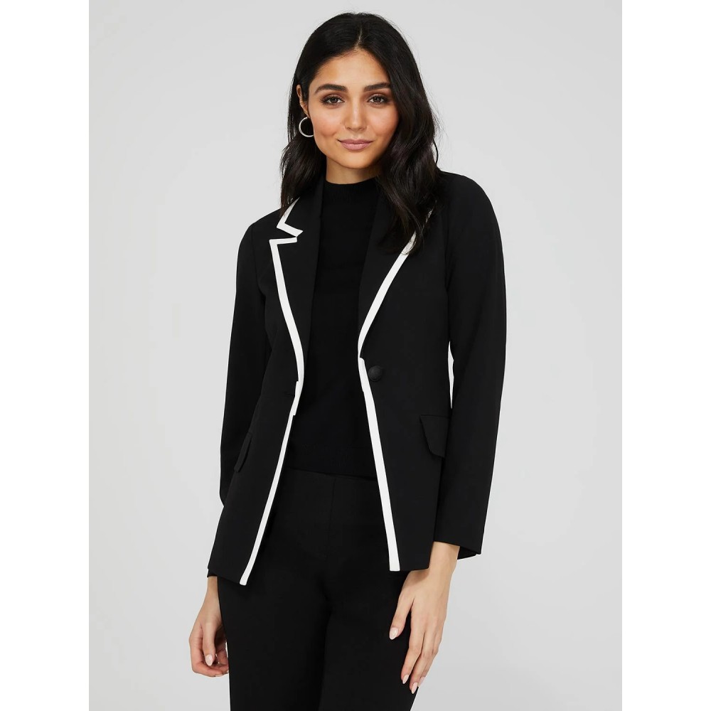 One-Button Contrast Trim Blazer