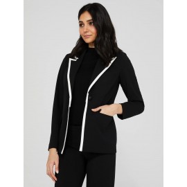 One-Button Contrast Trim Blazer