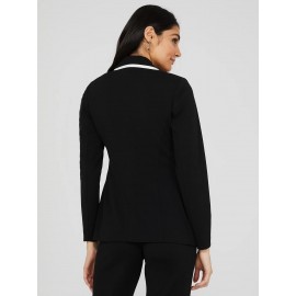 One-Button Contrast Trim Blazer