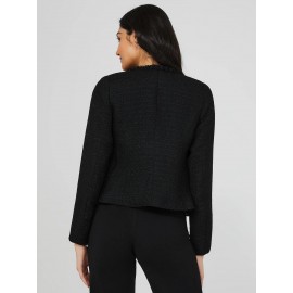 Waisted Boucle Blazer With Fringe Details