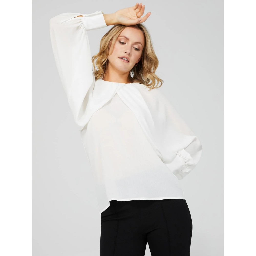 Crinkle Inverted Pleat Blouse With Voluminous Sleeves