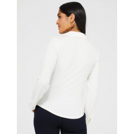 Split Neck Long Sleeve Button-Down Blouse