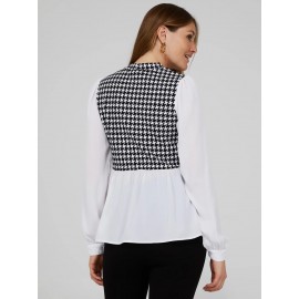 2-Fer Houndstooth Vest With Crepe Long Sleeve Top